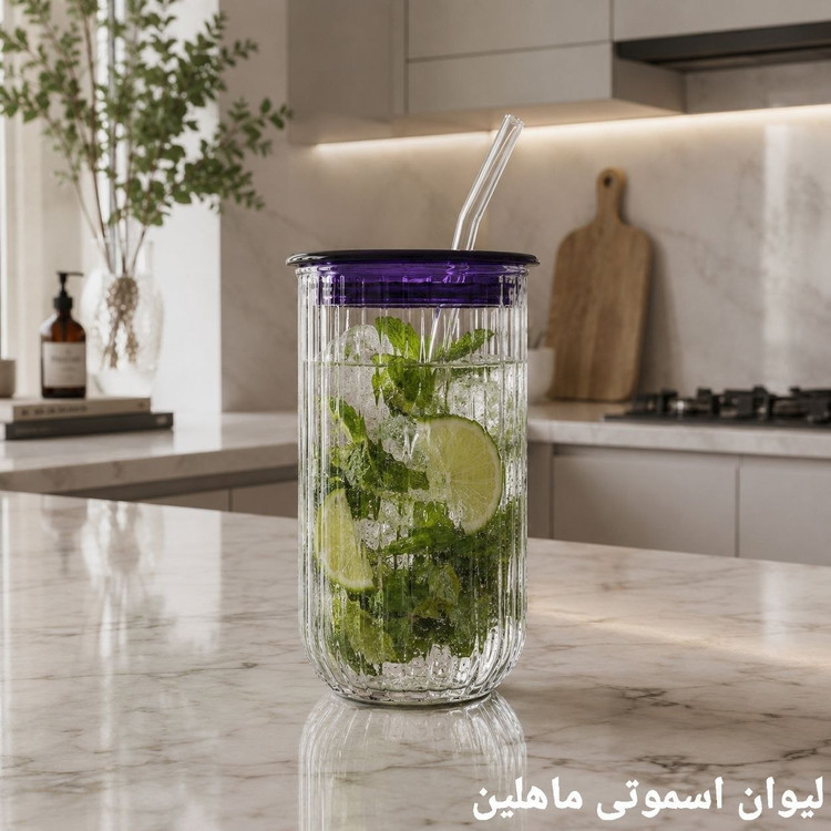 لیوان اسموتی درب دار با نی(پس کرایه